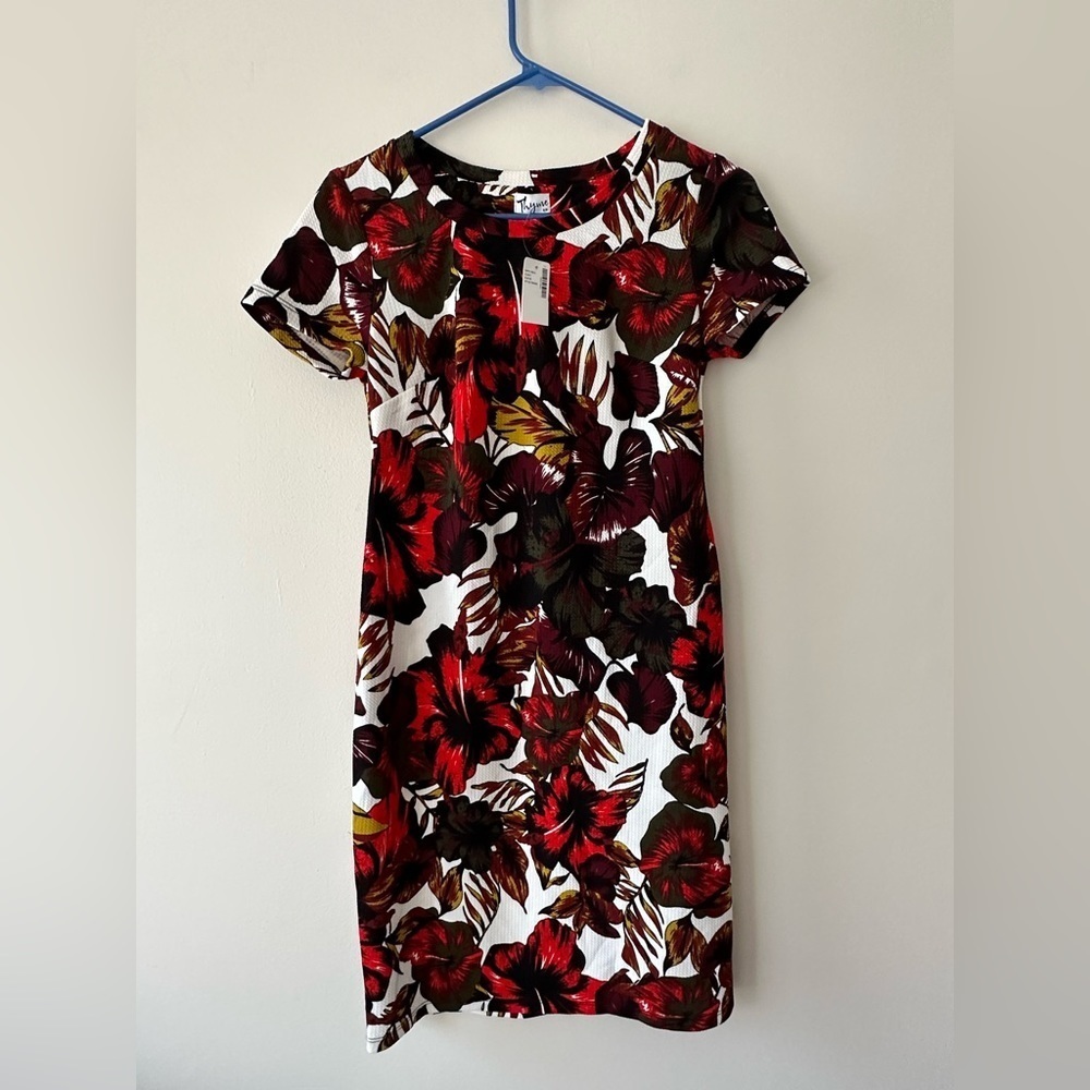 Thyme Floral Print Short Sleeve MIDI Dress Office Siren Corporate Core NWT
